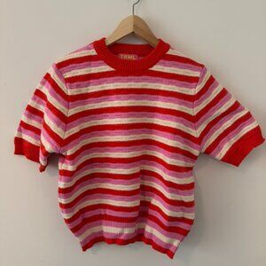 THML Multicolor Stripe Short Sleeve Knit Sweater Top